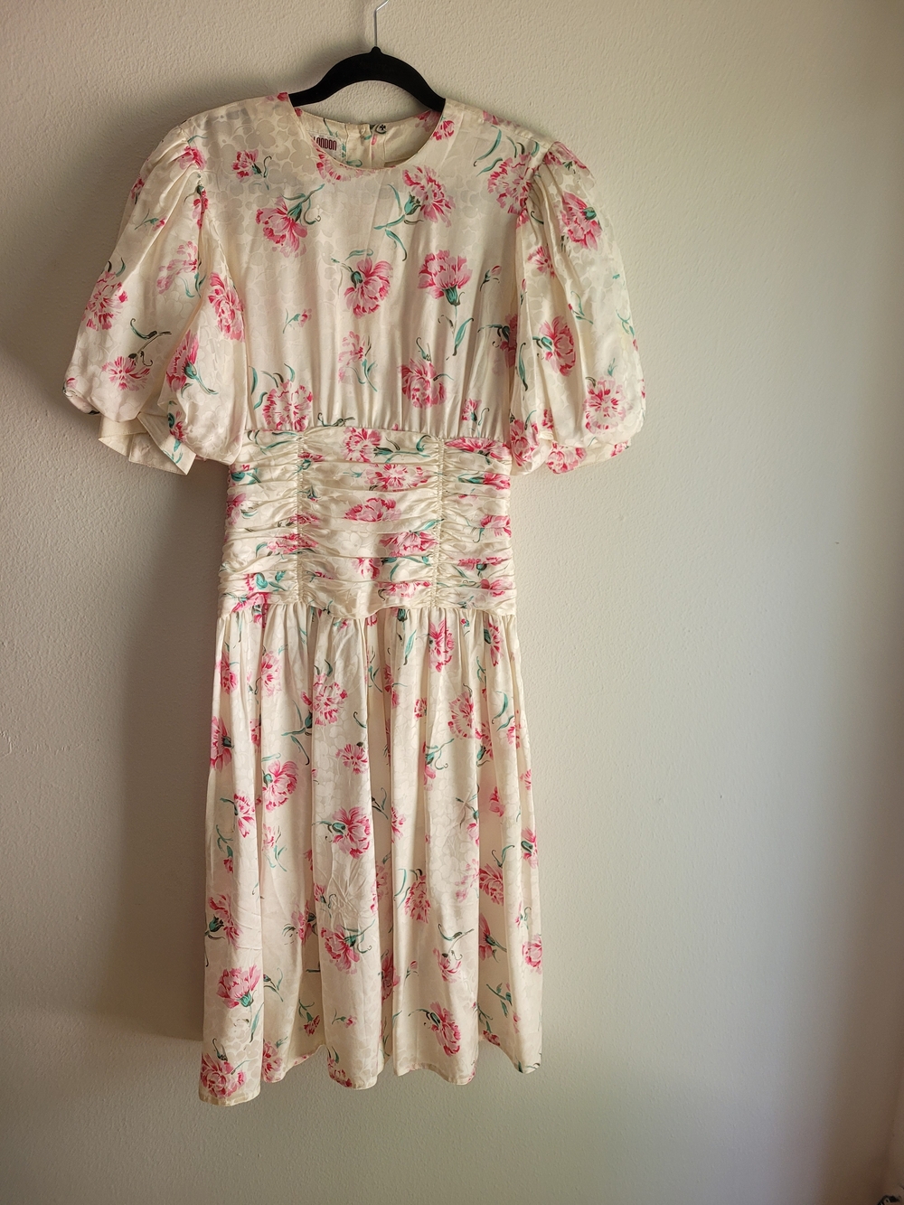Vintage Maggy London Cream Midi Dress with Pink Floral Print